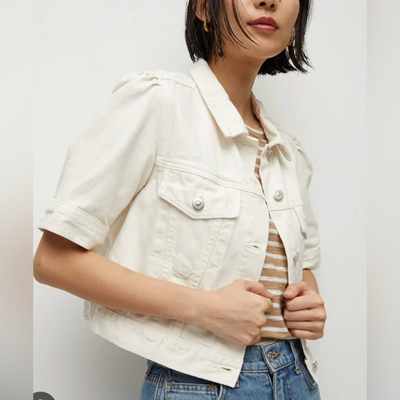 VERONICA BEARD VB Raina Denim Jacket Cream Cropped - Picture 3 of 15